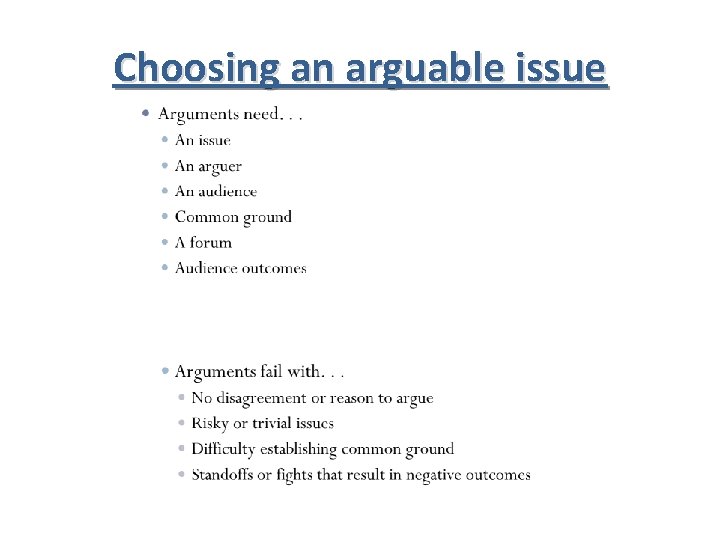 Choosing an arguable issue 