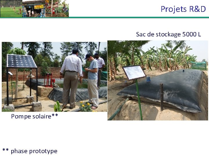 Projets R&D Sac de stockage 5000 L Pompe solaire** ** phase prototype 