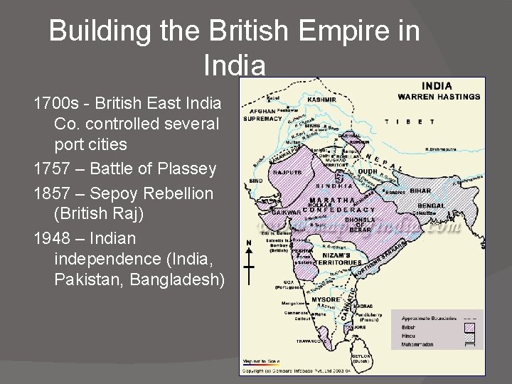 Building the British Empire in India 1700 s - British East India Co. controlled