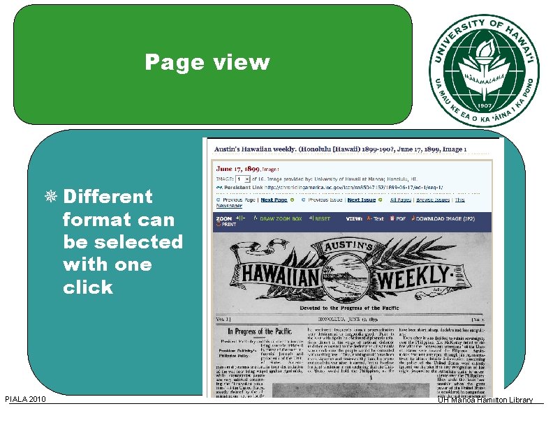 Page view Different format can be selected with one click PIALA 2010 UH Manoa