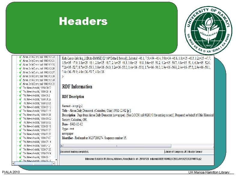 Headers PIALA 2010 UH Manoa Hamilton Library 