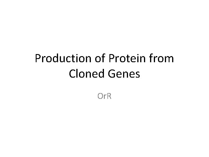 Production of Protein from Cloned Genes Or R