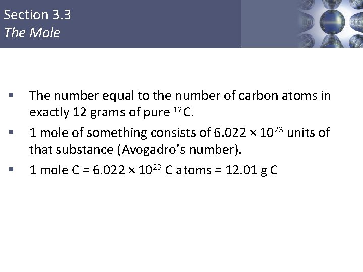 Section 3. 3 The Mole § § § The number equal to the number
