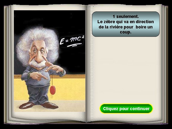 1 seulement. Le zèbre qui va en direction de la rivière pour boire un