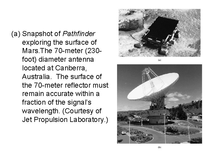 (a) Snapshot of Pathfinder exploring the surface of Mars. The 70 -meter (230 foot)
