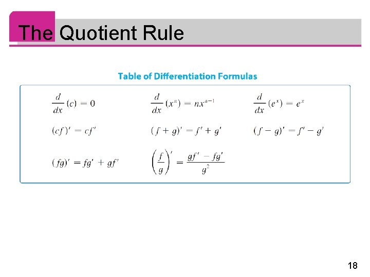 The Quotient Rule 18 