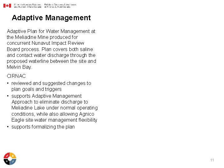Adaptive Management Adaptive Plan for Water Management at the Meliadine Mine produced for concurrent