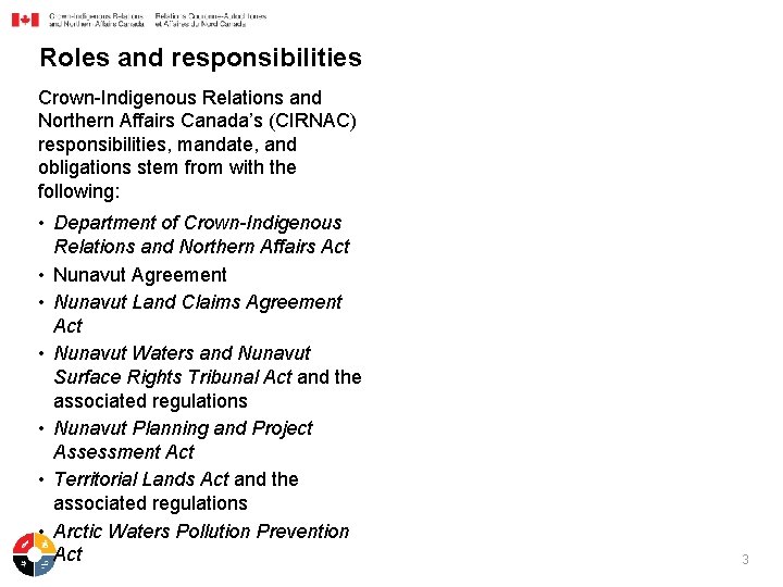 Roles and responsibilities Crown-Indigenous Relations and Northern Affairs Canada’s (CIRNAC) responsibilities, mandate, and obligations