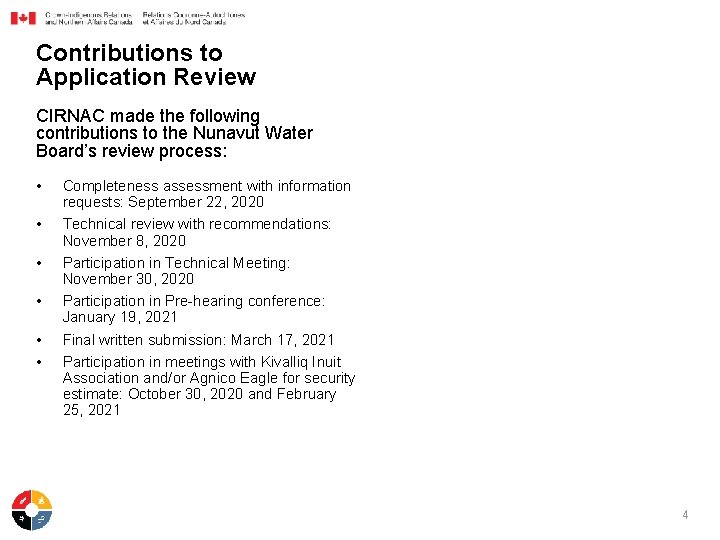 Contributions to Application Review CIRNAC made the following contributions to the Nunavut Water Board’s