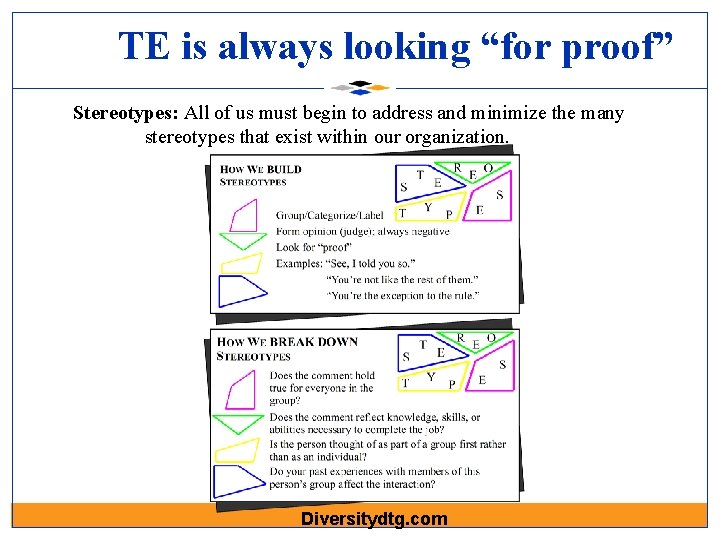 TE is always looking “for proof” Stereotypes: All of us must begin to address