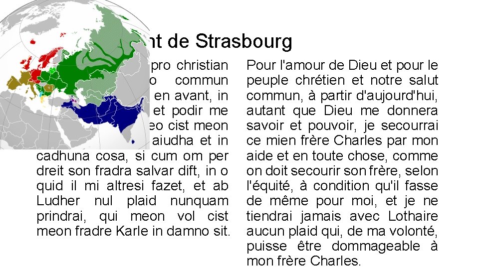 842 : Serment de Strasbourg Pro Deo amur et pro christian poblo et nostro