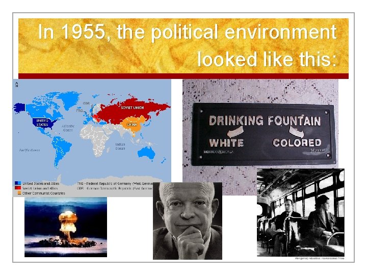 In 1955, the political environment looked like this: 