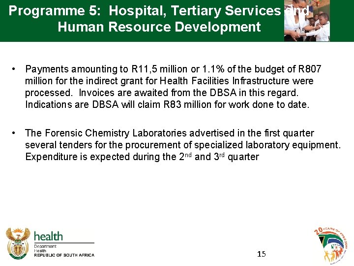 Programme 5: Hospital, Tertiary Services and Human Resource Development • Payments amounting to R