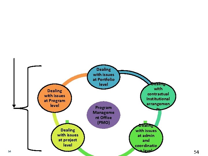 Dealing with issues at Portfolio level Dealing with issues at Program level Dealing with