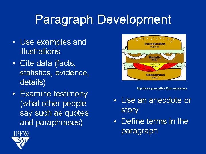 Paragraph Development • Use examples and illustrations • Cite data (facts, statistics, evidence, details)