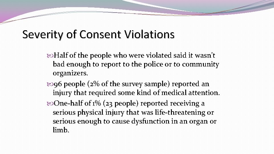 Severity of Consent Violations Half of the people who were violated said it wasn’t
