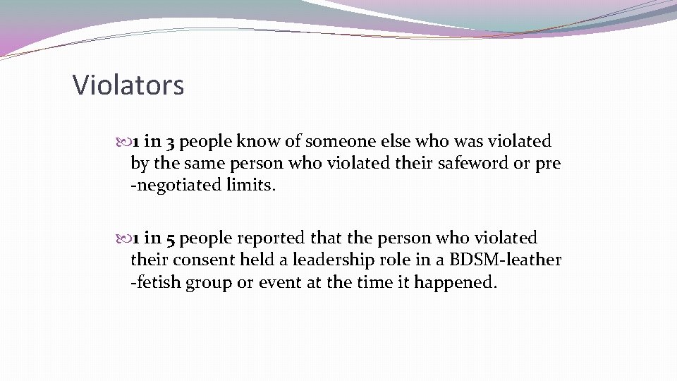 Violators 1 in 3 people know of someone else who was violated by the