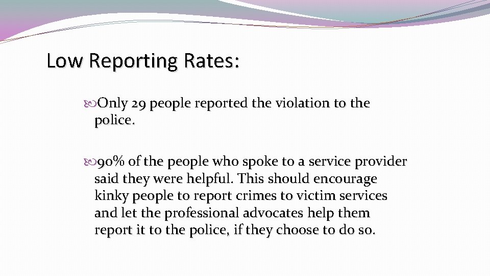 Low Reporting Rates: Only 29 people reported the violation to the police. 90% of