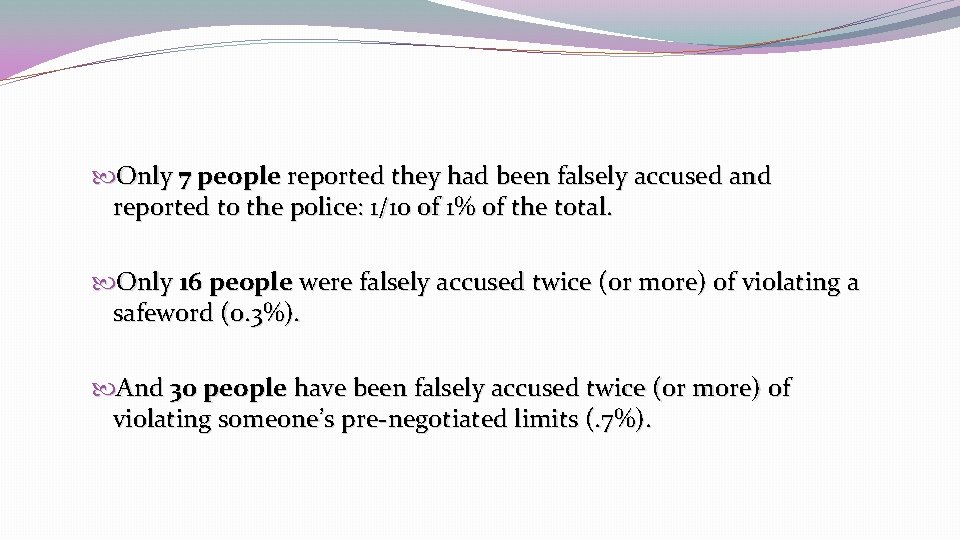  Only 7 people reported they had been falsely accused and reported to the