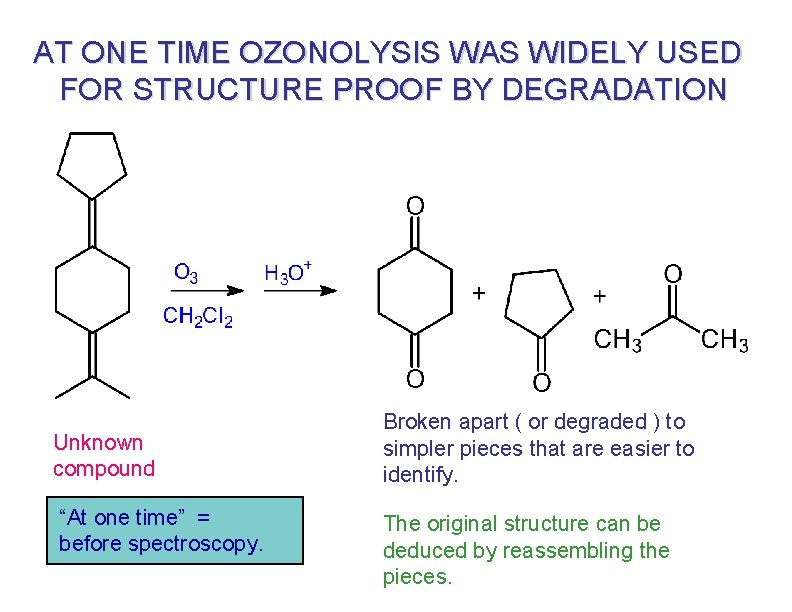 AT ONE TIME OZONOLYSIS WAS WIDELY USED FOR STRUCTURE PROOF BY DEGRADATION Unknown compound