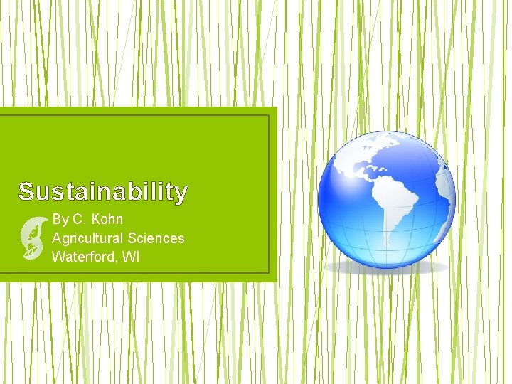 Sustainability By C. Kohn Agricultural Sciences Waterford, WI 