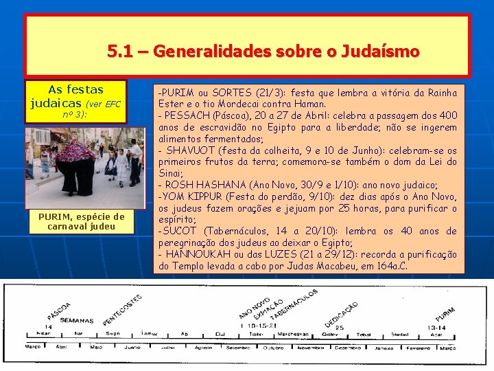 5. 1 – Generalidades sobre o Judaísmo As festas judaicas (ver EFC nº 3):