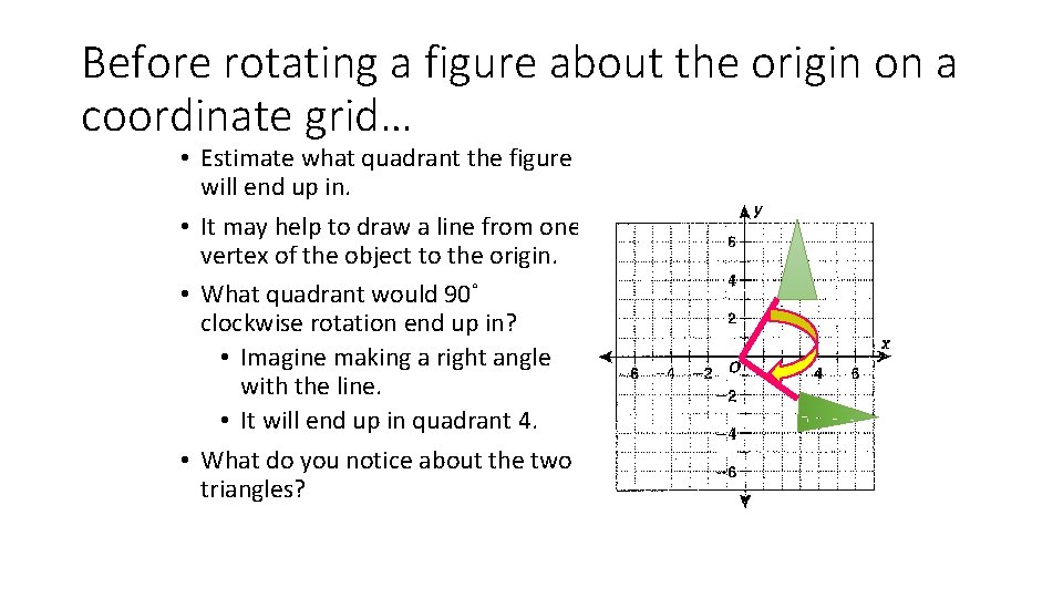 Before rotating a figure about the origin on a coordinate grid… • Estimate what