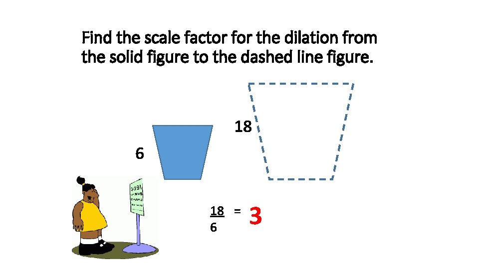 Find the scale factor for the dilation from the solid figure to the dashed