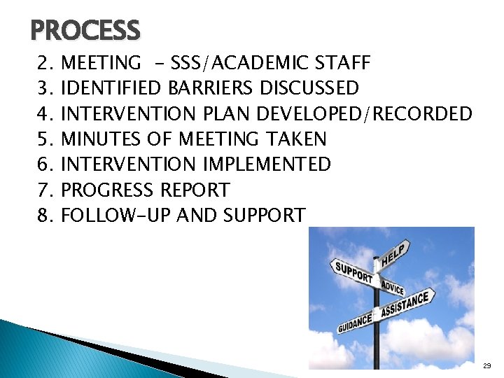 PROCESS 2. 3. 4. 5. 6. 7. 8. MEETING - SSS/ACADEMIC STAFF IDENTIFIED BARRIERS