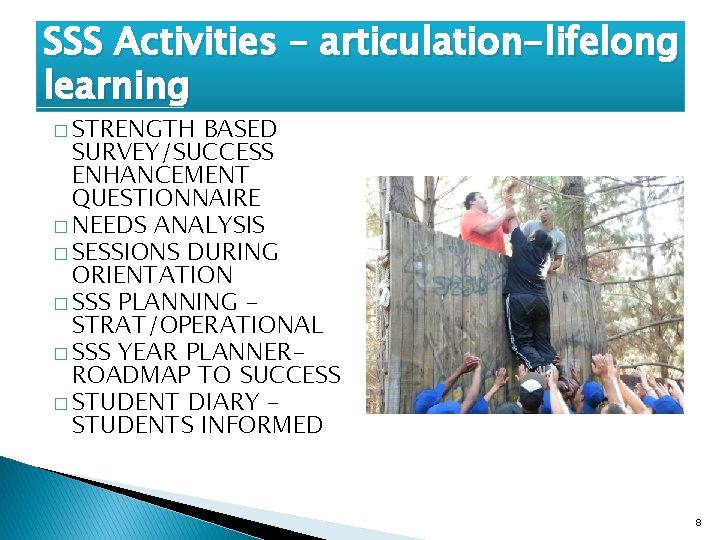 SSS Activities – articulation-lifelong learning � STRENGTH BASED SURVEY/SUCCESS ENHANCEMENT QUESTIONNAIRE � NEEDS ANALYSIS