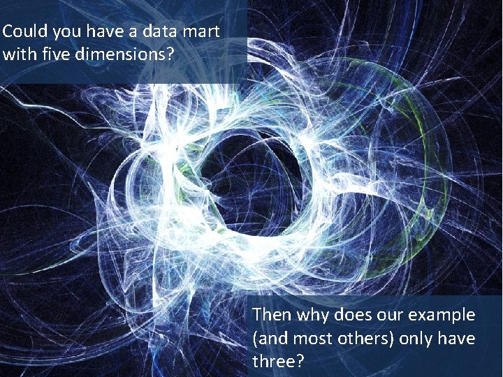 Could you have a data mart with five dimensions? Then why does our example