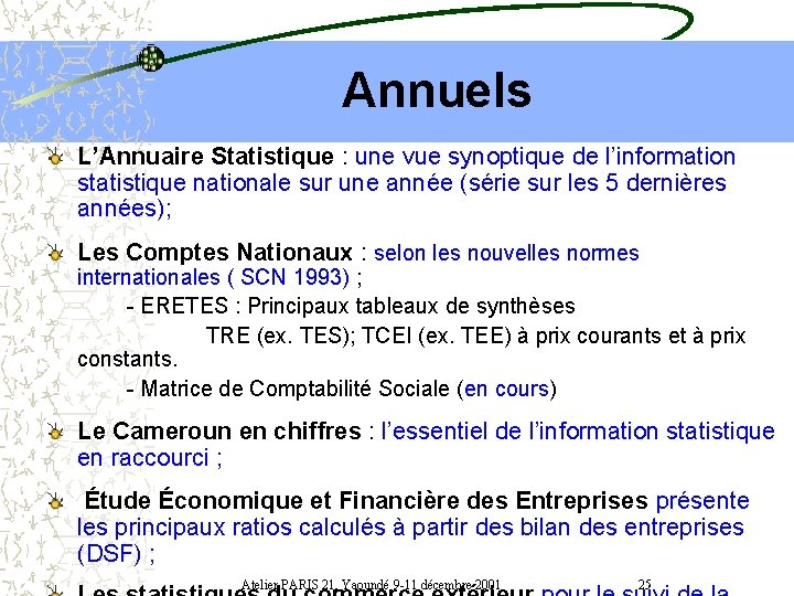 Annuels L’Annuaire Statistique : une vue synoptique de l’information statistique nationale sur une année