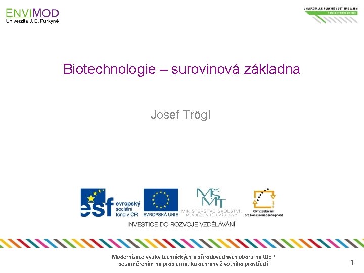 Biotechnologie – surovinová základna Josef Trögl Modernizace výuky technických a přírodovědných oborů na UJEP