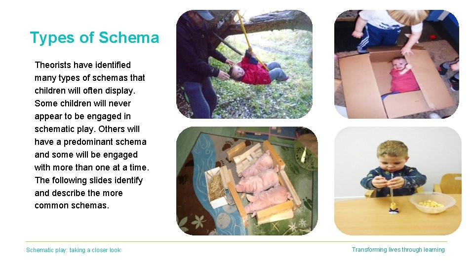 Types of Schema Theorists have identified many types of schemas that children will often Types of Schema Theorists have identified many types of schemas that children will often