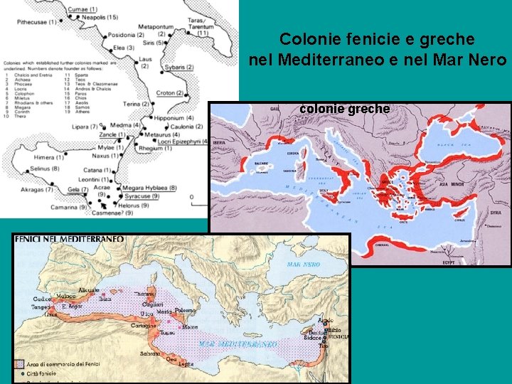 Colonie fenicie e greche nel Mediterraneo e nel Mar Nero colonie greche 