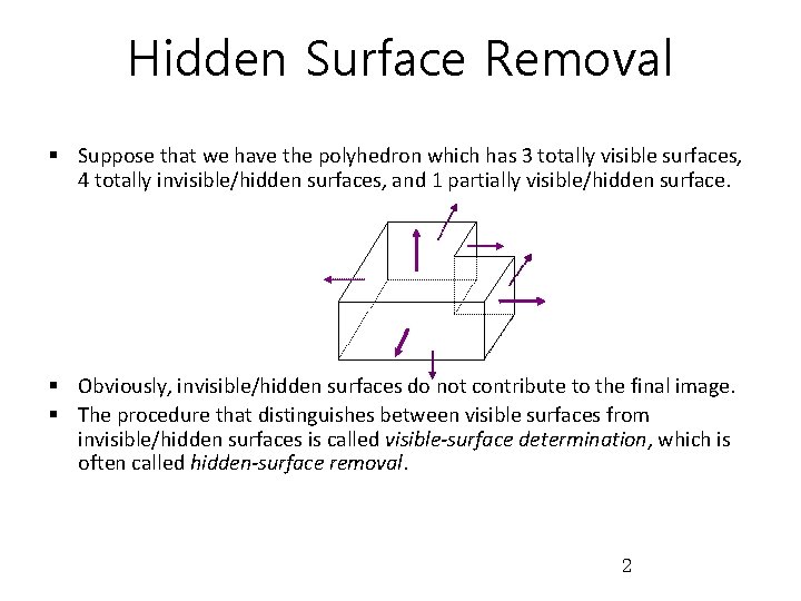 Hidden Surface Removal § Suppose that we have the polyhedron which has 3 totally