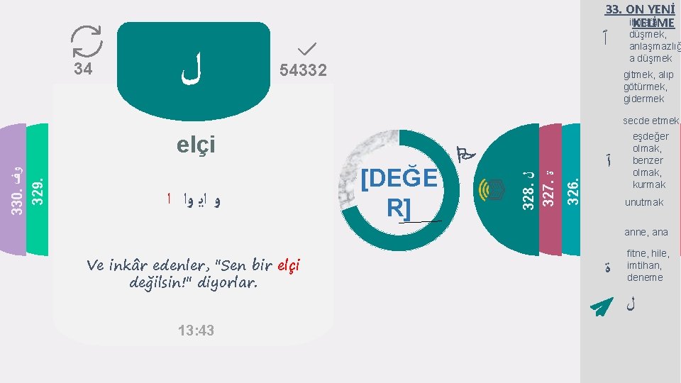 33. ON YENİ ihtilafa KELİME 34 ﻝ ٱ 54332 düşmek, anlaşmazlığ a düşmek gitmek,