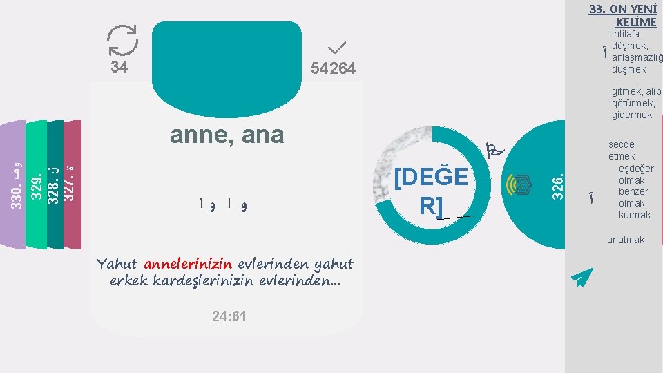 33. ON YENİ KELİME 34 ٱ 54264 ihtilafa düşmek, anlaşmazlığ düşmek gitmek, alıp götürmek,