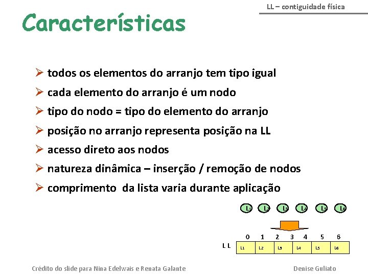 LL – contiguidade física Características Ø todos os elementos do arranjo tem tipo igual