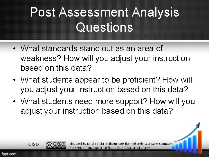 Post Assessment Analysis Questions • What standards stand out as an area of weakness?