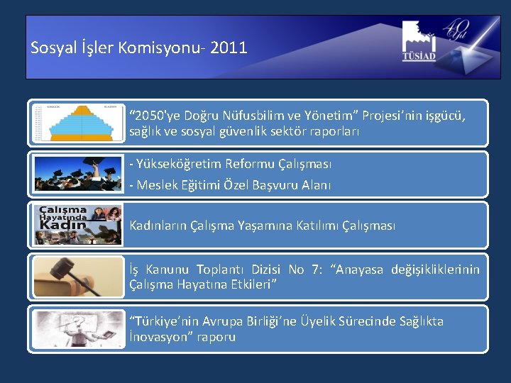 Sosyal İşler Komisyonu- 2011 “ 2050'ye Doğru Nüfusbilim ve Yönetim” Projesi’nin işgücü, sağlık ve