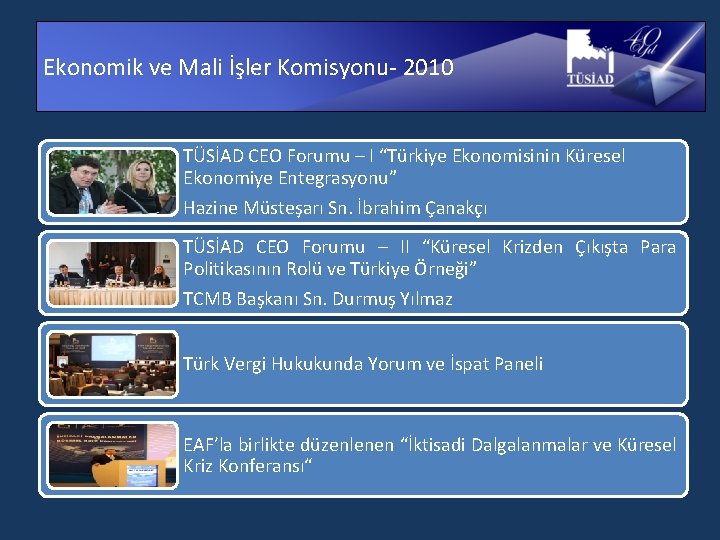 Ekonomik ve Mali İşler Komisyonu- 2010 TÜSİAD CEO Forumu – I “Türkiye Ekonomisinin Küresel