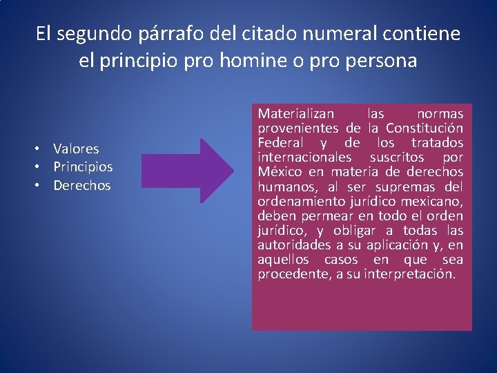 El segundo párrafo del citado numeral contiene el principio pro homine o pro persona