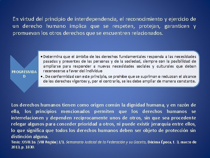 En virtud del principio de interdependencia, el reconocimiento y ejercicio de un derecho humano