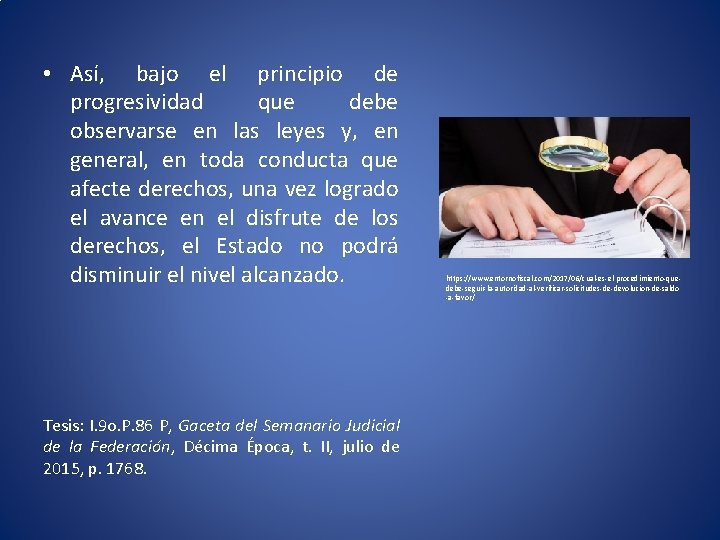  • Así, bajo el principio de progresividad que debe observarse en las leyes