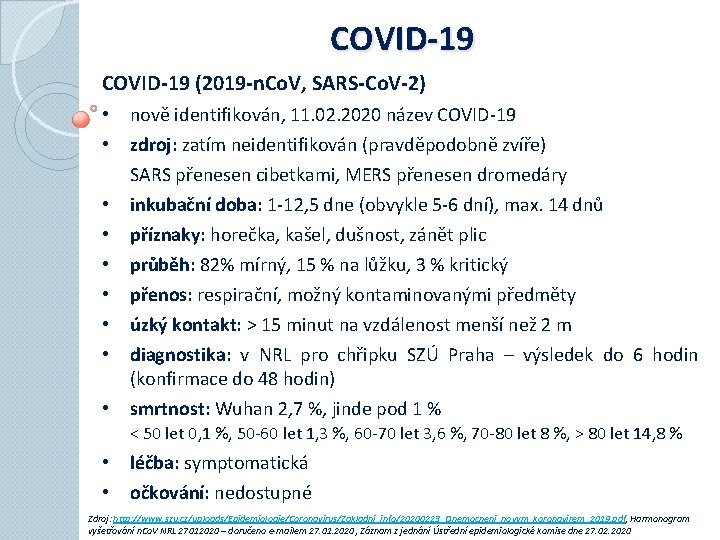 COVID-19 (2019 -n. Co. V, SARS-Co. V-2) • • • nově identifikován, 11. 02.