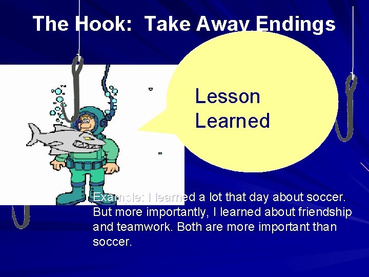 The Hook: Take Away Endings Lesson Learned Example: I learned a lot that day