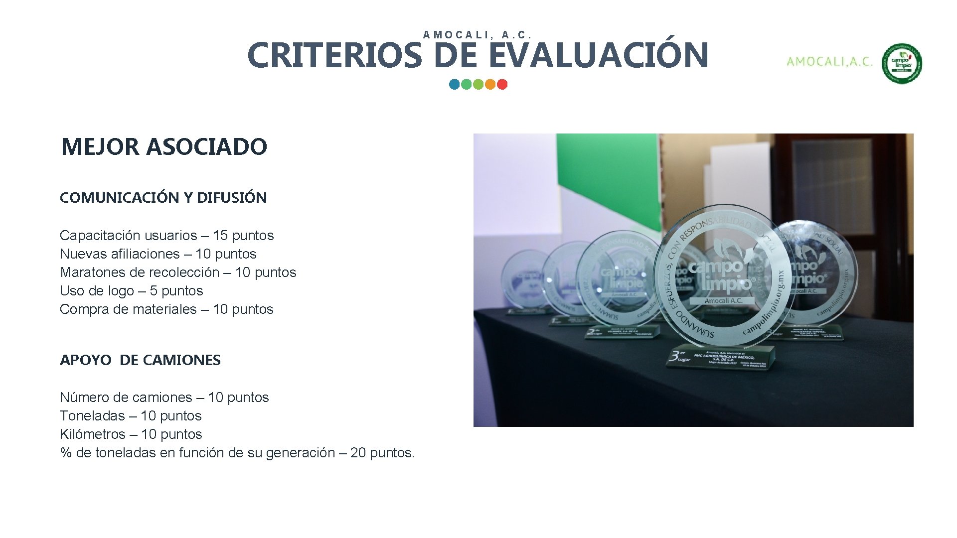 AMOCALI, A. C. CRITERIOS DE EVALUACIÓN MEJOR ASOCIADO COMUNICACIÓN Y DIFUSIÓN Capacitación usuarios –