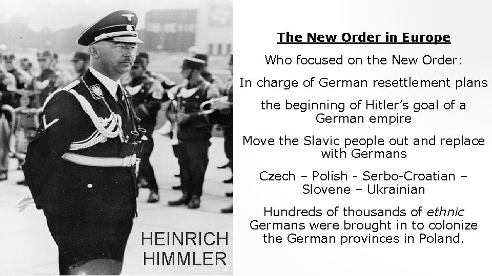 The New Order in Europe Who focused on the New Order: In charge of