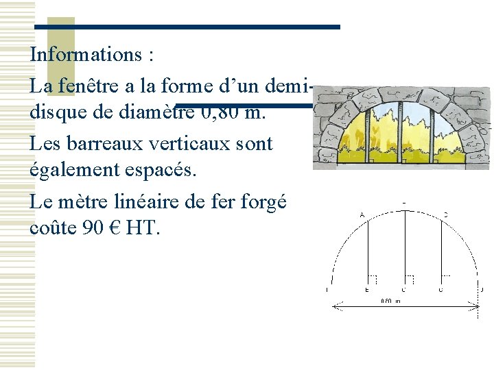 Informations : La fenêtre a la forme d’un demidisque de diamètre 0, 80 m.